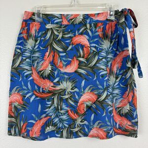 Cotton On Tropical Palm Print Wrap Skirt Mini Blue Green Orange Large